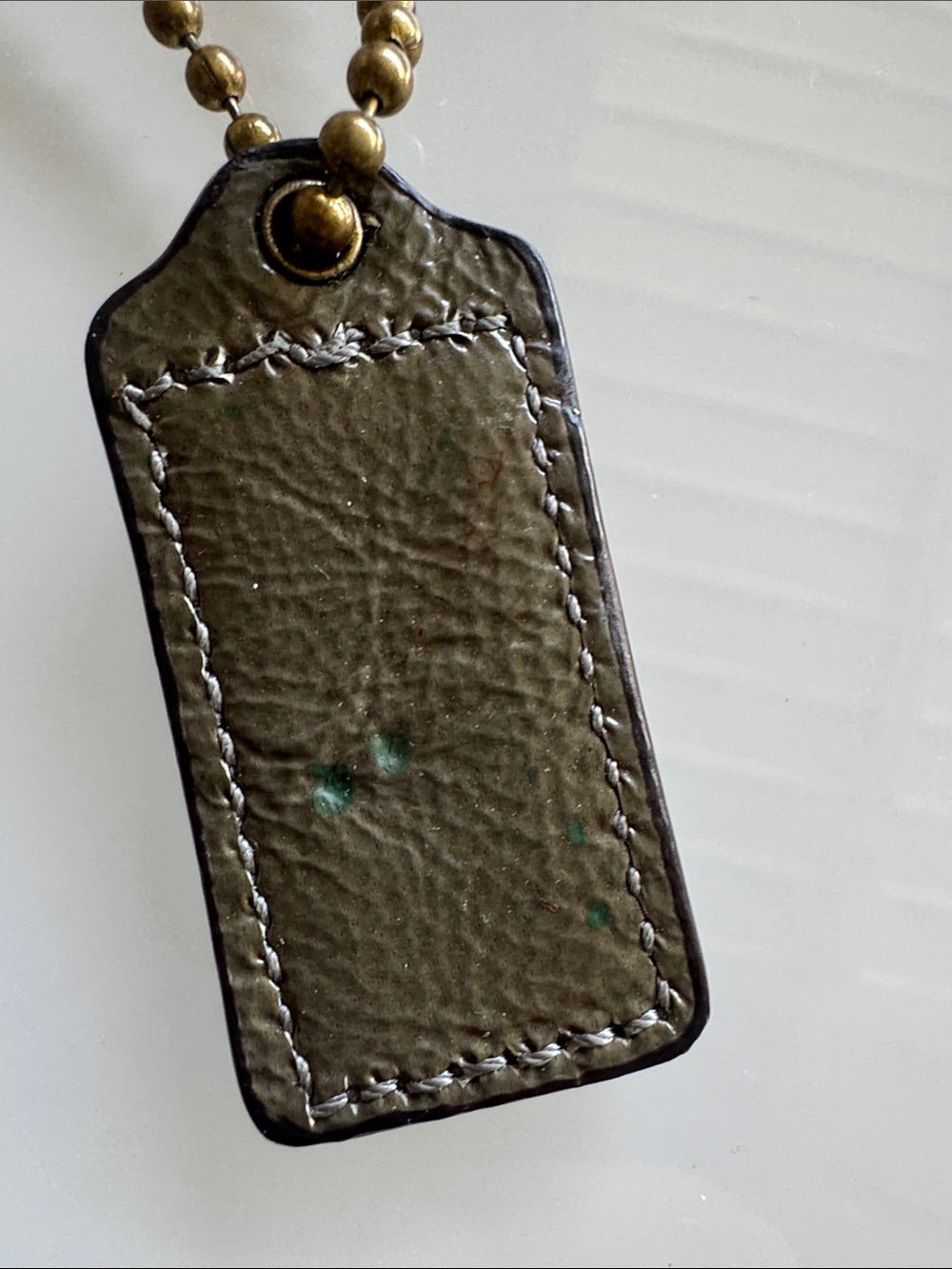 Coach Olive Green Leather Hangtag with Gold Chain - Picture 3 of 3